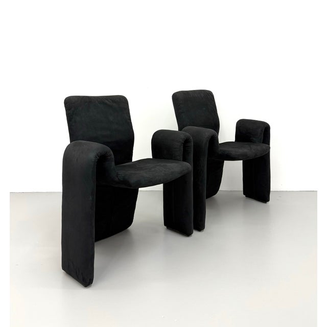Steve Leonard Vintage Postmodern Black Suede Sculptural Lounge Chairs – Pair For Sale - Image 4 of 7
