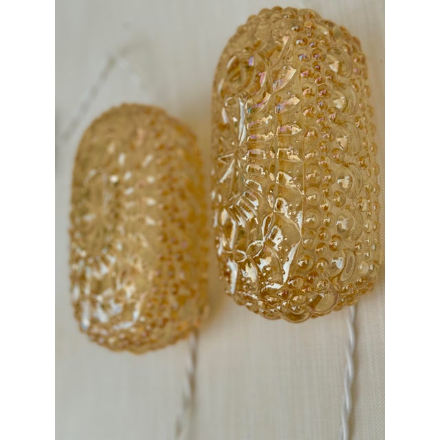 Mid-Century Modern Glass Vintage Wall Sconces, German, Midcentury Iridescent Golden Bubble - A Pair Ready to Hang For Sale - Image 3 of 9