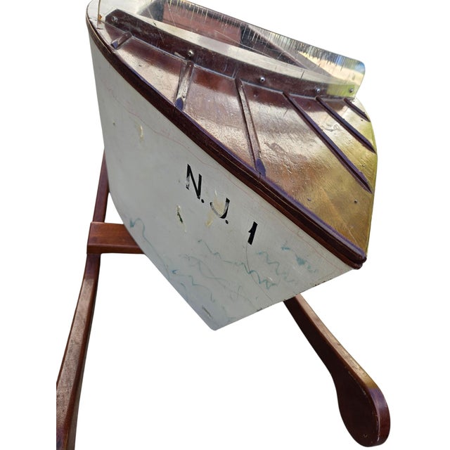 Vintage Folk Art Speedboat Mahogany Runabout Boat Rocking Horse Chris Craft Style For Sale - Image 13 of 18