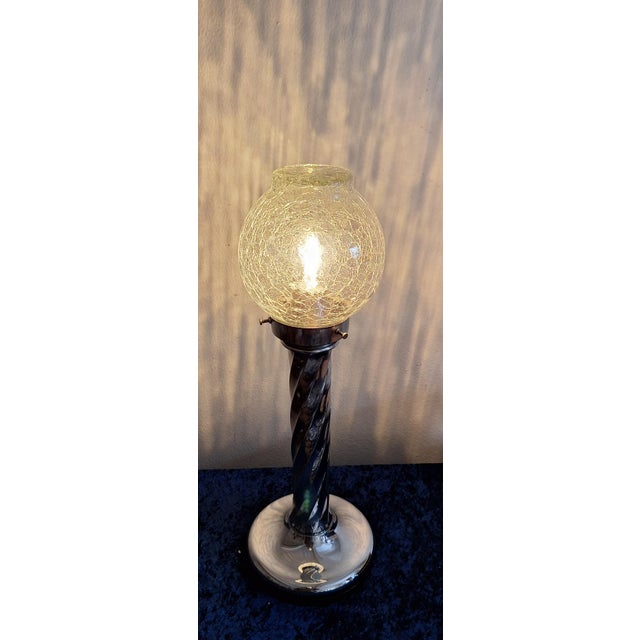 Vintage Table Lamp with Twisted Chrome-Plated Metal Base and Clear Ice Glass Shade by Ruf-Design, 1970s For Sale - Image 3 of 8