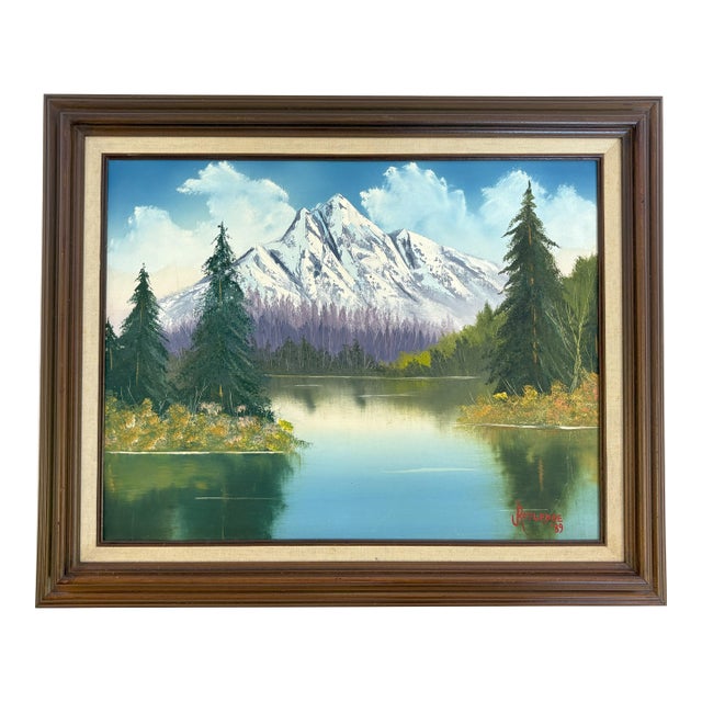 Original Signed and Framed Painting on Canvas by J. Ratledge C1989 'Mountain Landscape' For Sale