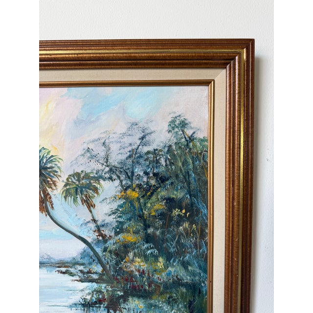 Vintage W. Flosier Tropical Florida Highwaymen Style Oil on Masonite Board – Framed For Sale In Miami - Image 6 of 16