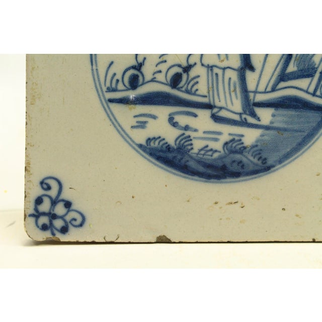 Antique Dutch Delft Blue & White Tile Pastoral Landscape W Shepherdess For Sale - Image 9 of 12