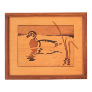 Vintage Inlaid Wood Framed Duck Wall Hanging