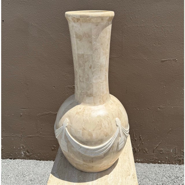 Stone Vintage Tessellated Stone Vase With Ribbons For Sale - Image 7 of 9