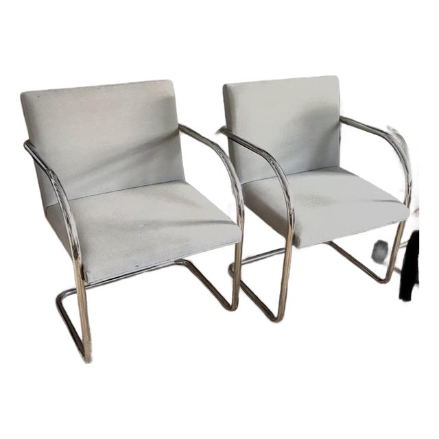 Mid Century Knoll International Brno Tubular Chrome Cantilever Chairs - Signed and Dated 1979 For Sale