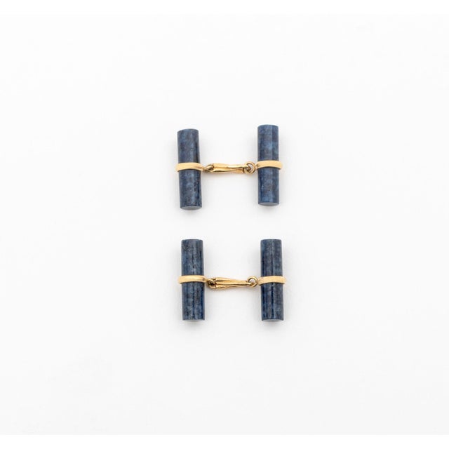 14k Yellow Gold Lapis Cufflinks For Sale - Image 4 of 8
