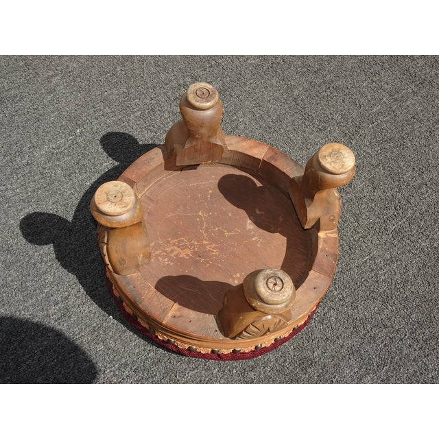 Footstool ~ Vintage French Country Burgundy Floral Round Needlepoint Footstool#2 For Sale - Image 13 of 14