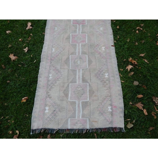1970s Distressed Vintage Kurdish Hand Knotted Herki Kilim Runner 2′11″ × 9′7″ For Sale - Image 5 of 13