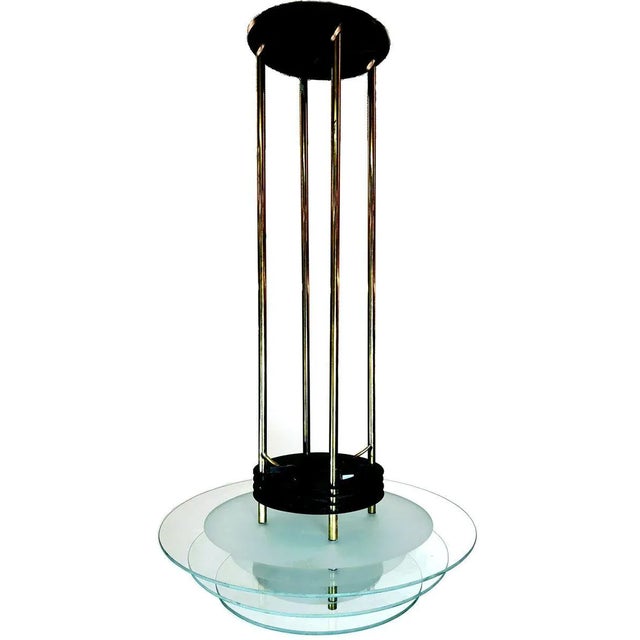 Brass Chandelier with 3 Glass Panels, 1970s For Sale - Image 12 of 12