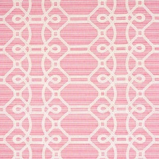 Schumacher Ziz Embroidery Fabric in Pink For Sale