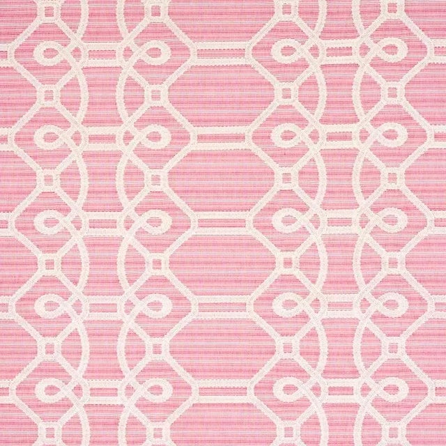Schumacher Ziz Embroidery Fabric in Pink For Sale