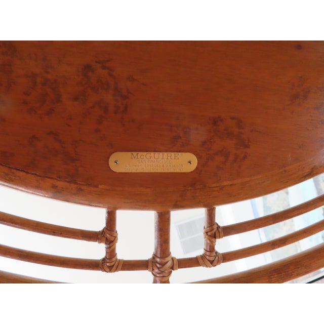 McGuire Bamboo Rattan Raffia Round Occasional Center Table With Glass Top For Sale - Image 10 of 11