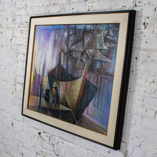 Mid to Late 20th Century Abstract Large Oil Painting or Wall Art Signed by Artist S. Khan Boon For Sale - Image 4 of 18
