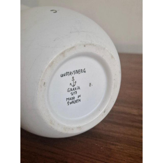 Gustavsberg Modern Swedish Model Grazia Stoneware Vase with Decor of Flowers in Silver attributed to Stig Lindberg for Gustavsberg, 1963 For Sale - Image 4 of 5