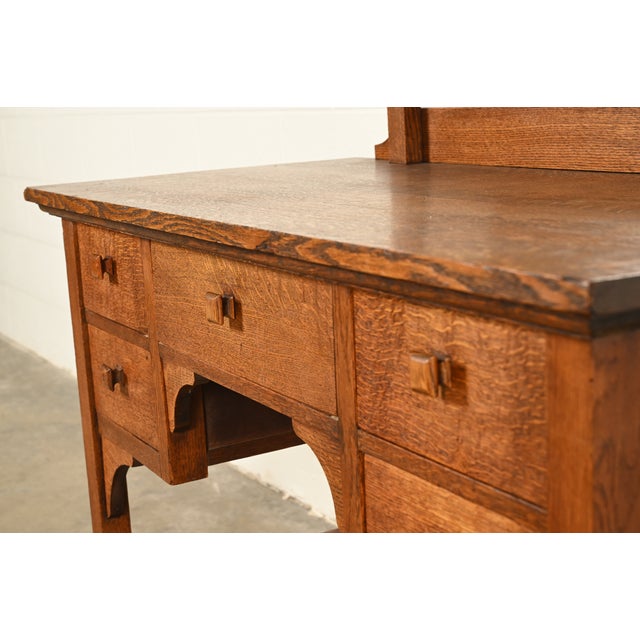 Limbert Style Antique Mission Oak Arts & Crafts Vanity or Dressing Table With Mirror, Circa 1910 For Sale - Image 9 of 14