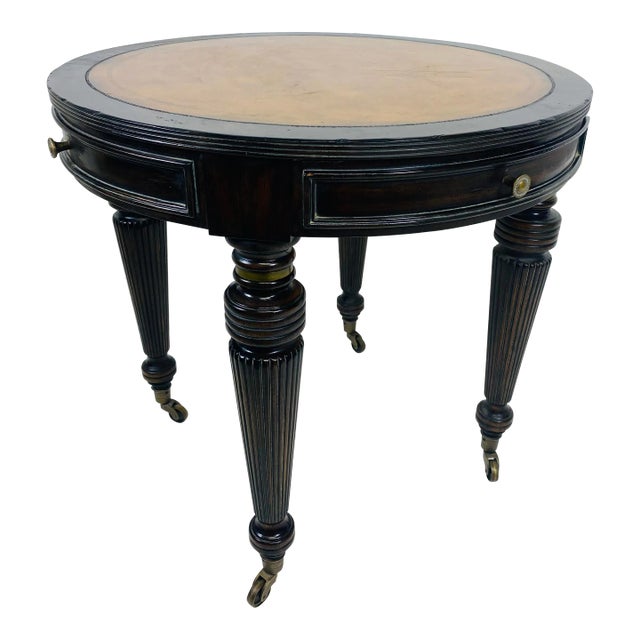 Lillian August Embossed Leather Topped Side Table. For Sale