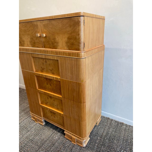 Brown 1930s Vintage Burled Wood Art Deco High Boy Cabinet For Sale - Image 8 of 9