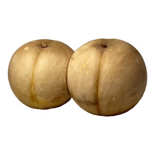 Mid 20th Century Italian Alabaster Fruit Bookends Oversized With Wood Stems For Sale