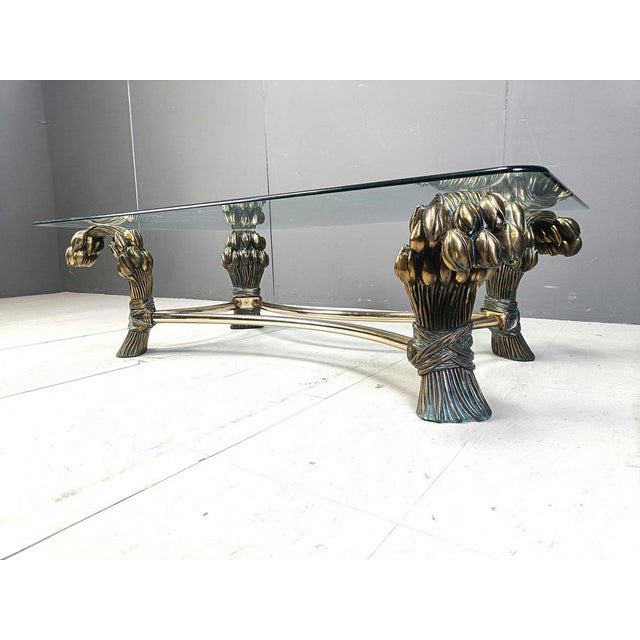 Brown Vintage Brass Flower Coffee Table, 1970s For Sale - Image 8 of 12