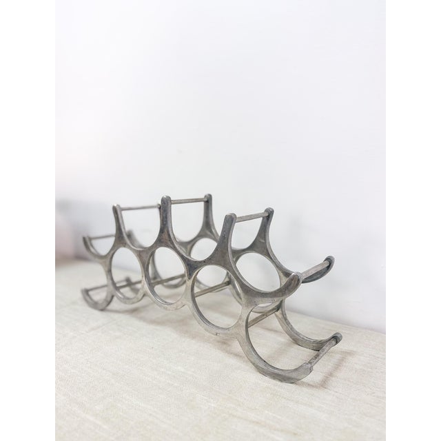 Mid-Century Modern Vintage Brutalist Aluminum Wine Rack 9-Bottle MCM Barware Mid Century Wine Rack For Sale - Image 3 of 8