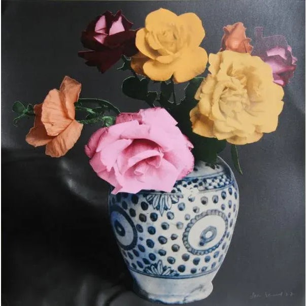 Photorealism Roses and Poppies in Spotted Vase (Black), Francesco Scavullo Screenprint on Lennox Museum Board, Signed and Numbered in Pencil, Verso For Sale - Image 3 of 3