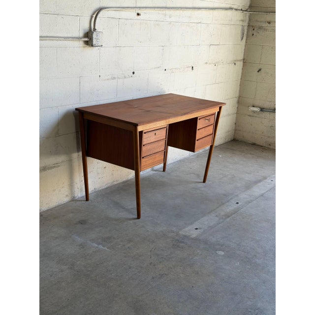 Vintage Danish Mid Century Modern Teak Writing Desk Vanity Scandinavian Modern For Sale In Los Angeles - Image 6 of 10