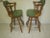 1970s Wood Frame Swivel Counter Stools Green Leather Seat Set of Two For Sale - Image 4 of 12