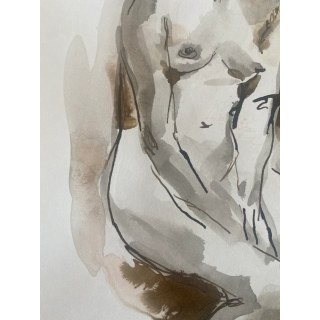 Water color and ink nude study figure strongly believed to be by the artist Ethel lunenfeld on paper. Unsigned, but...