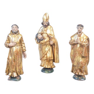Italian Artist, Sculptures of Religious Saints. 1700, Wood and Gold For Sale