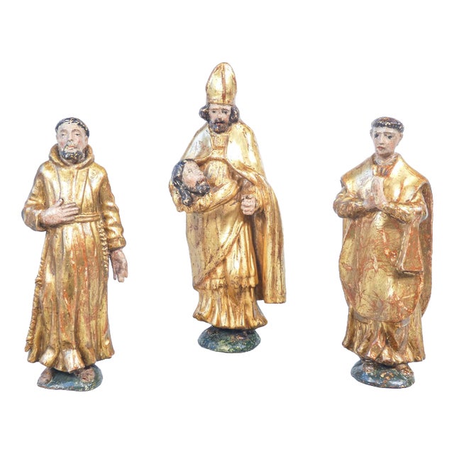 Italian Artist, Sculptures of Religious Saints. 1700, Wood and Gold For Sale
