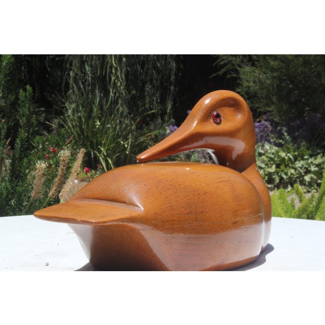 Wood Signed Large Hand-Carved Pacific NorthWest 1996 Alder Wooden Drake Decoy Sculpture For Sale - Image 7 of 9