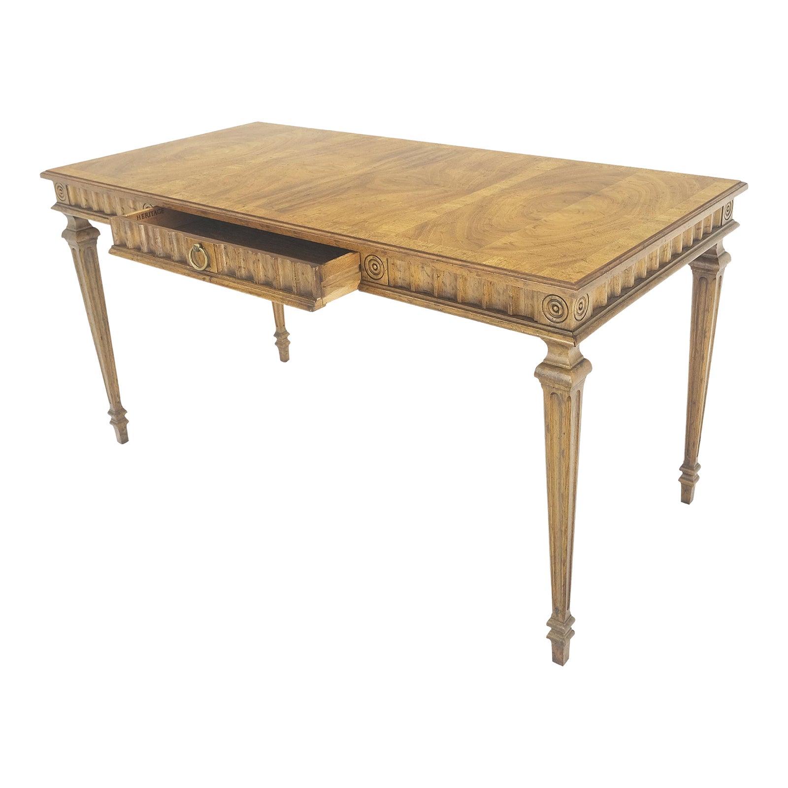 Heritage Henredon Scalloped Edge Olive Burl Wood Top Desk One