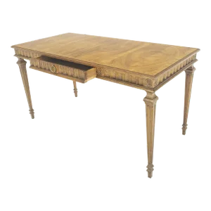 Heritage Henredon Scalloped Edge Olive Burl Wood Top Desk One Drawer Table