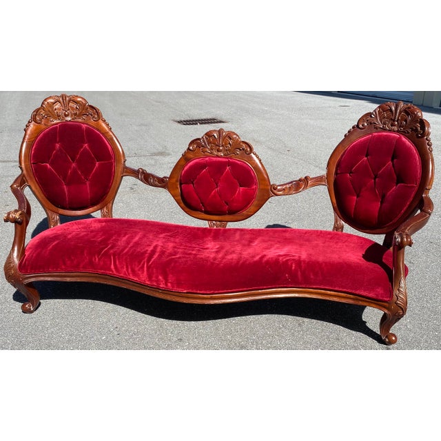 Victorian Red Velvet Medallion Back Sofa Chairish