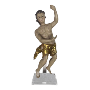 19th Century Carved Polychrome and Giltwood Statue of a Putti