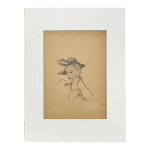 Early 1940s Fashion Study Featuring a Woman With a Feathered Hat