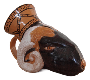 Original Roberto Lugo Rhyton Ram Head Cup Vessel Vase Goblet Chalice, Contemporary Modern Studio Pottery Ceramic Art Sculpture