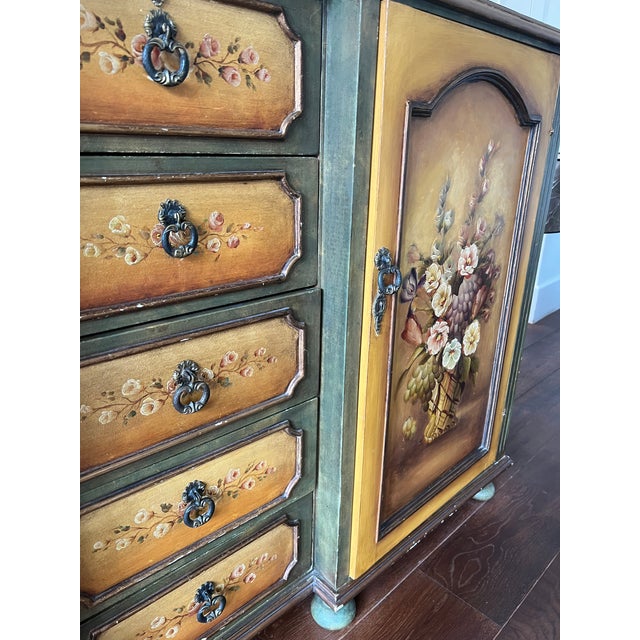 Shabby Chic 1990s Floral French Provincial Buffet Handmade Cabinet With 2-Door Sideboard and Drawers Solid Wood For Sale - Image 3 of 12