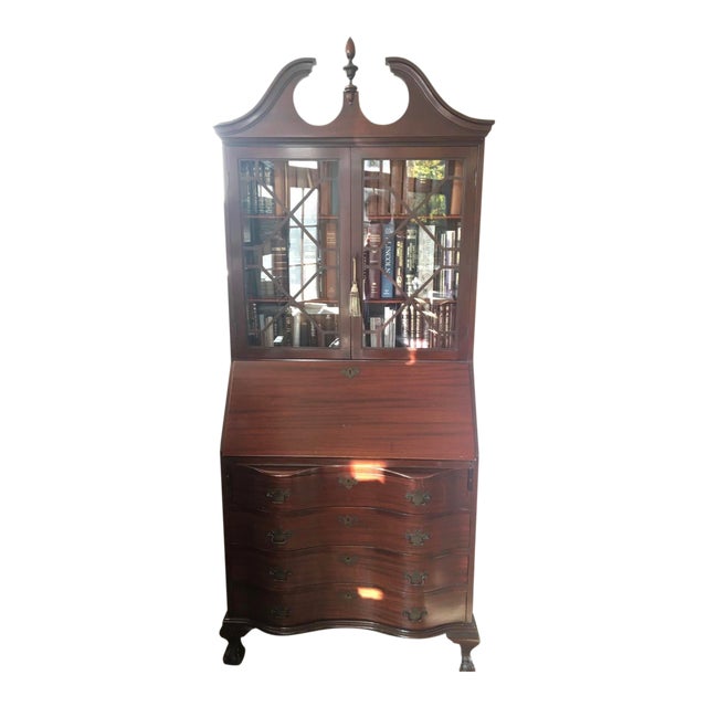 Solid Wood Secretary Desk With Glass Front Hutch Chairish