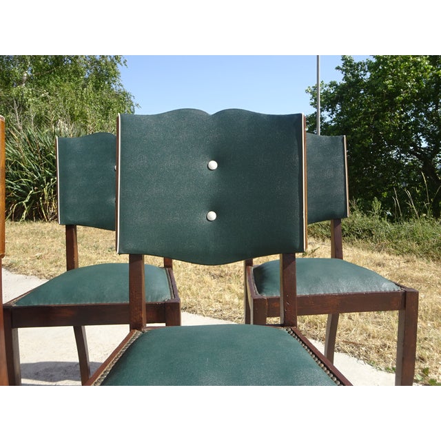 Art Deco Chairs in Wood and Green Faux Leather, 1940s, Set of 6 For Sale - Image 15 of 18