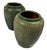 A Pair of Large Mid-Century Modern Ribbed Green Glazed Ceramic Ovoid Planters For Sale - Image 4 of 12