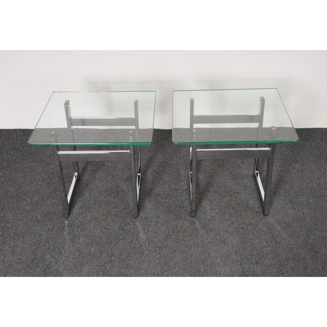 1960s Mid Century American Modern Side / End Tables in Chrome With Square Glass Tops For Sale - Image 5 of 15