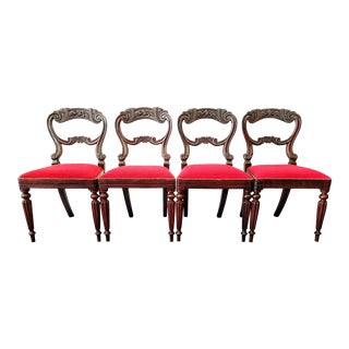 1830s Antique Victorian Baloon Back Regency Hand Carved Rosewood Chairs- Set of 4 For Sale
