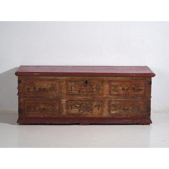Antique Red Colored Trunk in Wood, 1900s For Sale - Image 12 of 12