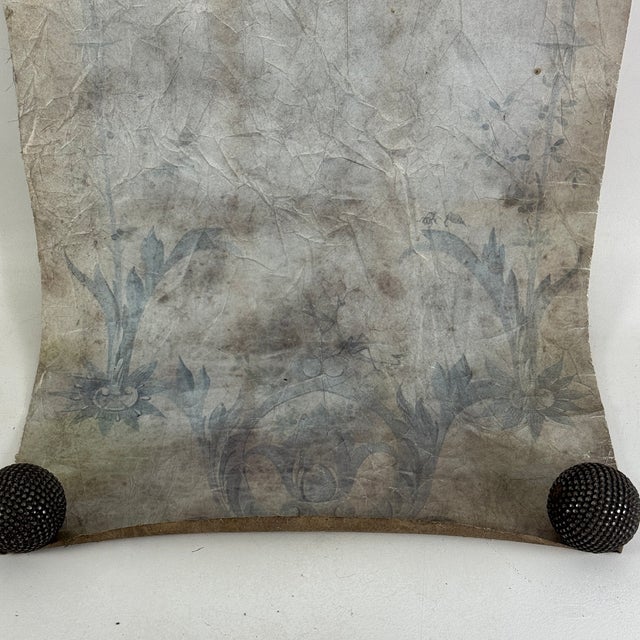 Large & Unusual Salvaged French Canvas Panel of Hand Painted Cameo & Design in Faint Blue For Sale In New York - Image 6 of 9