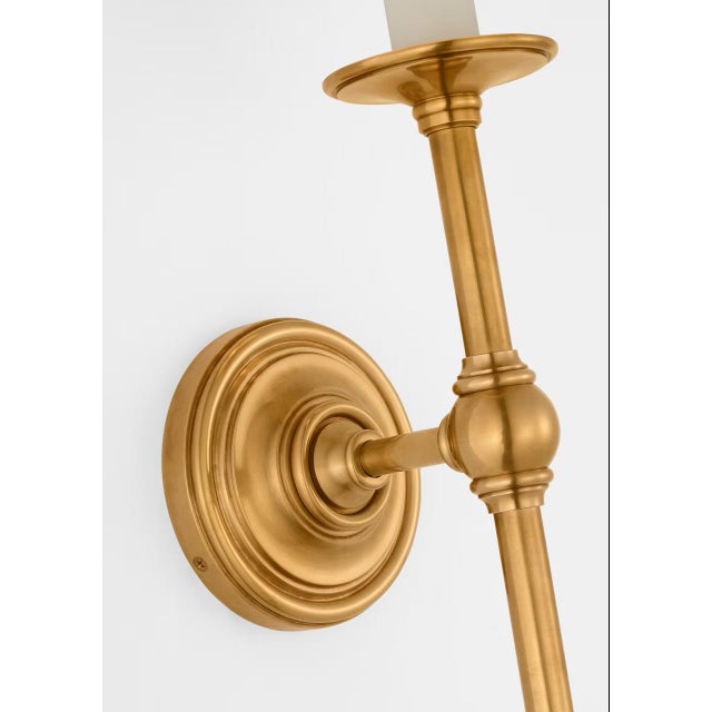 2020s Chapman & Myers for Visual Comfort Signature Classic 27" Tail Sconce in Antique-Burnished Brass with Linen Shade For Sale - Image 5 of 9