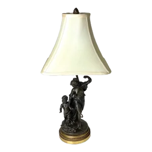 Antique French Bronze Woman and Child Figural Sculptural Lamp