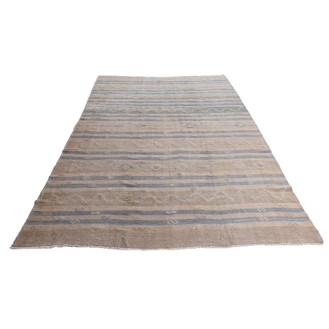 Vintage Circa 1940 Tan Turkish Kilim Flatweave Rug 6'6 X 10'11 For Sale - Image 12 of 12