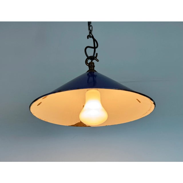 Industrial Blue Enamel Factory Pendant Lamp, 1950s For Sale - Image 18 of 18